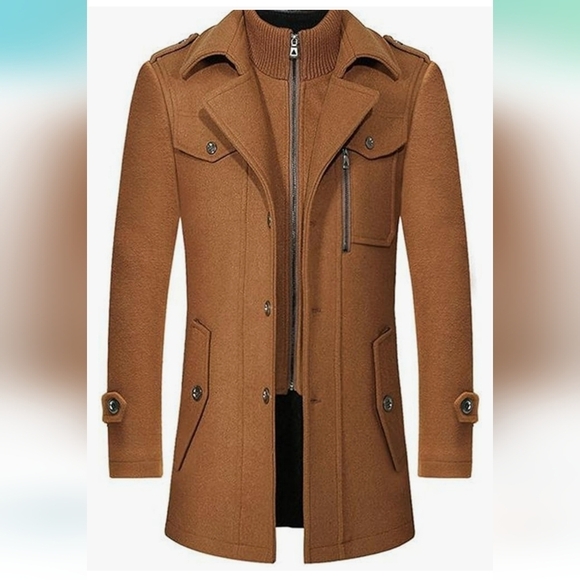 Chouyatou Men's Collar Wool-Blend Pea Coat Medium - Picture 2 of 14